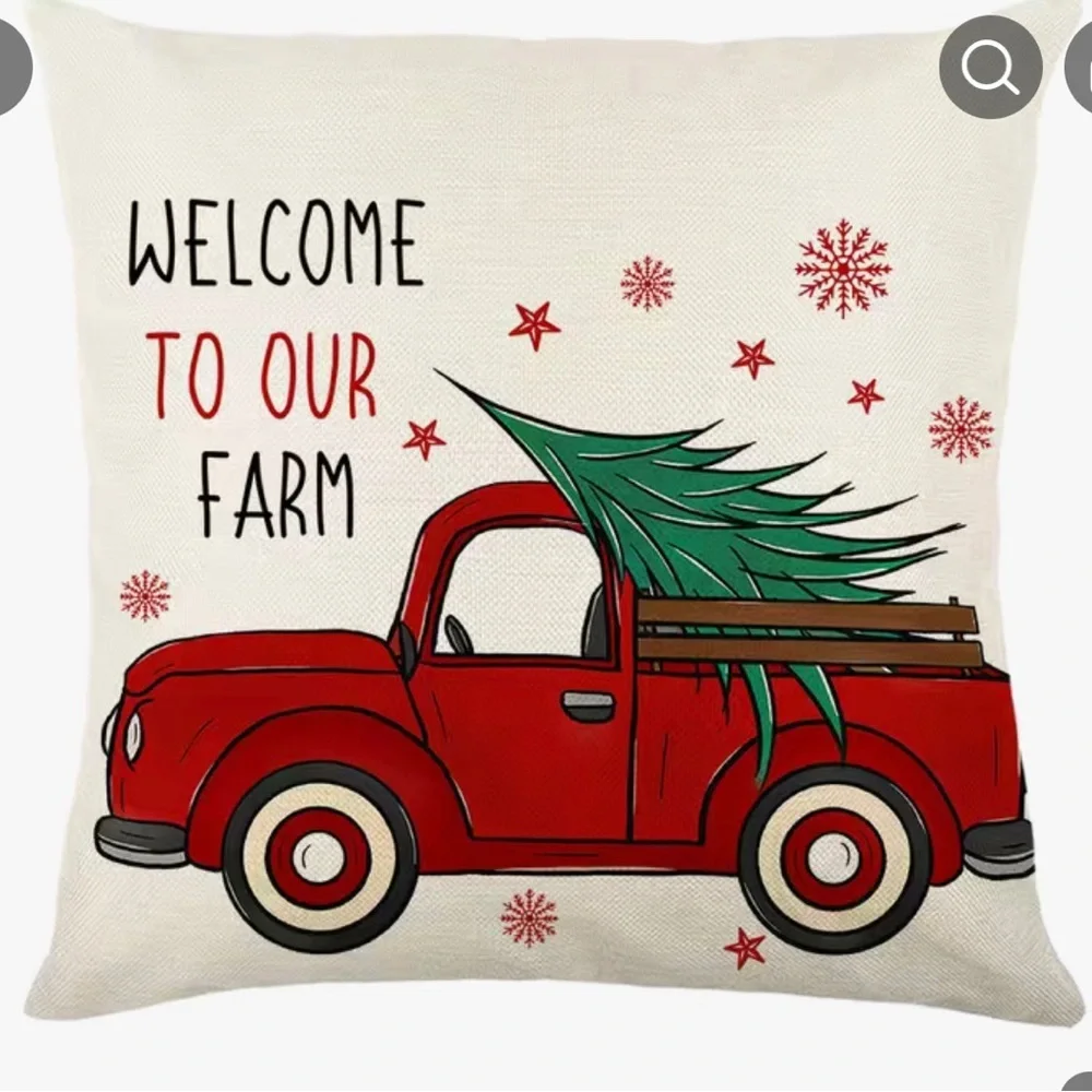 2pc Merry Christmas Hello Winter and Truck with tree pillow cases 17.7 x 17.7 B9